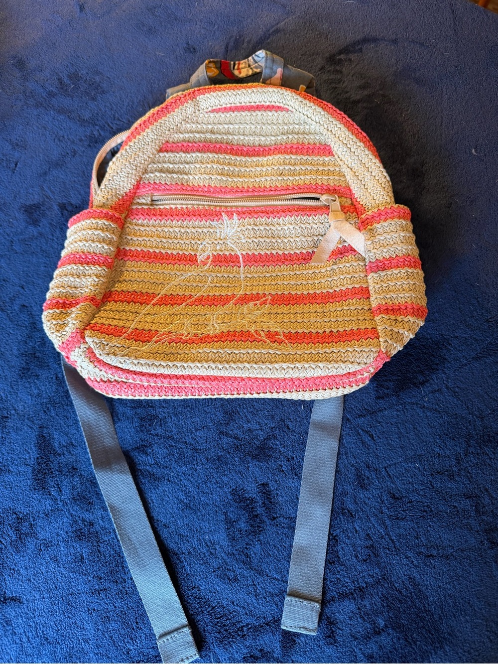 Vera Bradley Pink & Cream Striped Woven Backpack